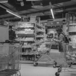 grayscale picture of shopping cart