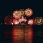 Mirror photography of fireworks display